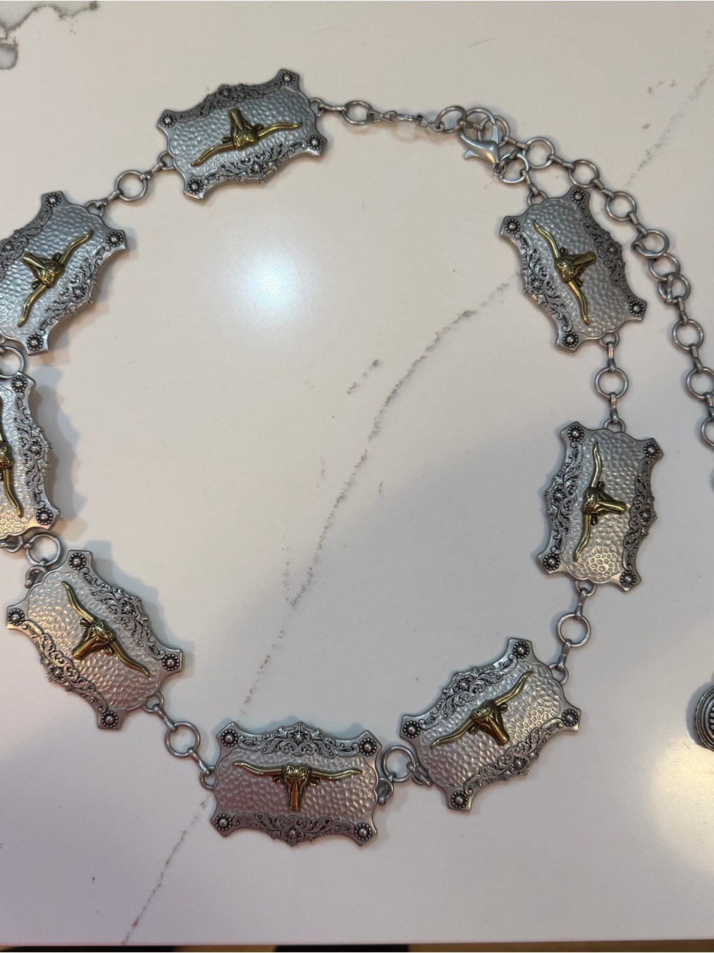 Two-Tone Western concho chain Longhorn Belt - Silver and Gold
